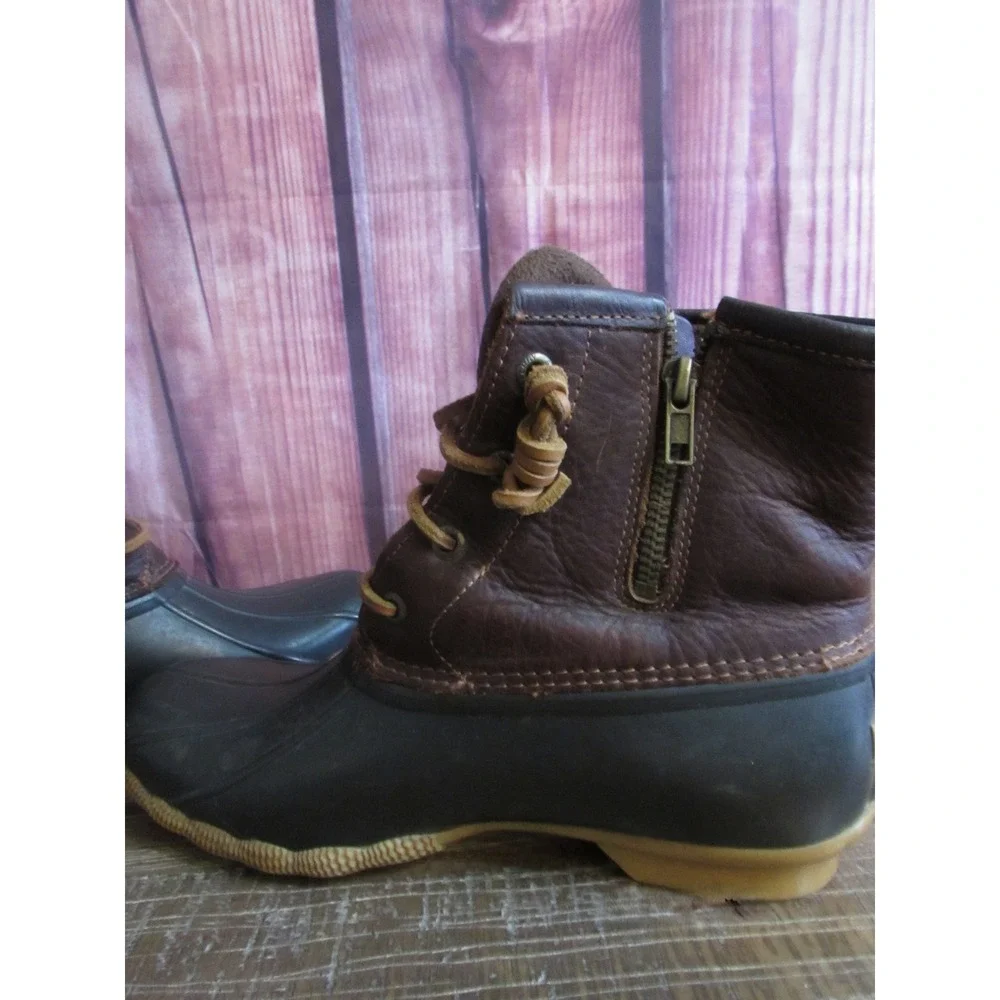 Sperry Women's Saltwater Duck Boots Brown Leather Waterproof Rain Size 9 M